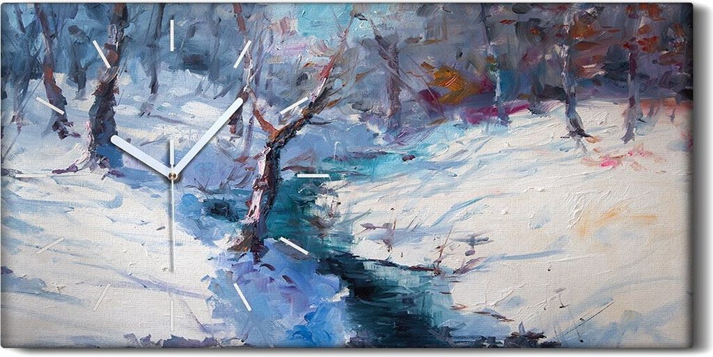 Wandkunst Leinwand Bild Uhr Geräuschlos Kunstdruck 60x30 Ölgemälde Winter Wald - weiße Hände
