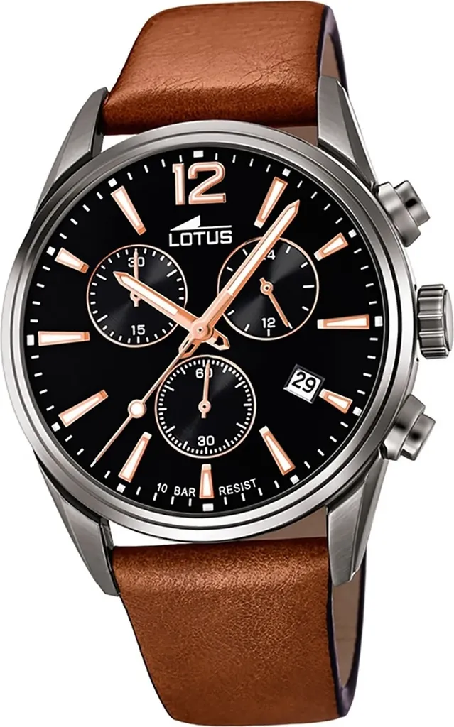 Lotus Chrono 18683/2 Orologio Uomo Sportivo Pelle Marrone e Acciaio