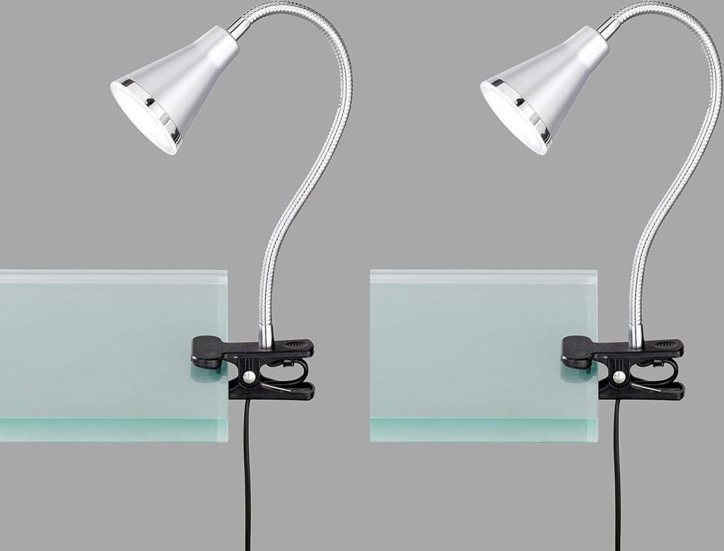 2er SET LED Klemmlampen flexibel Schwanenhalsleuchten silber Schreibtischlampen