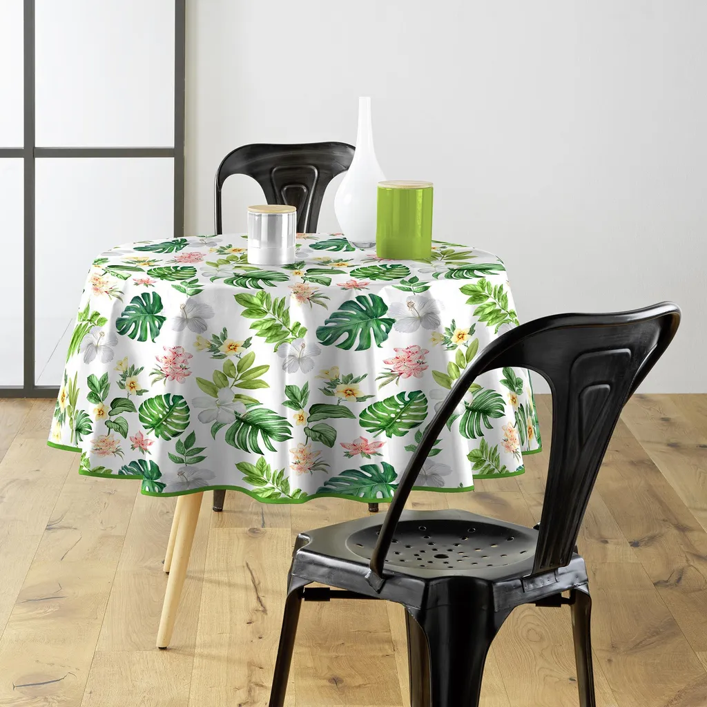Tovaglia rotonda con motivo vegetale BALEARES, Ø 160 cm, plastica