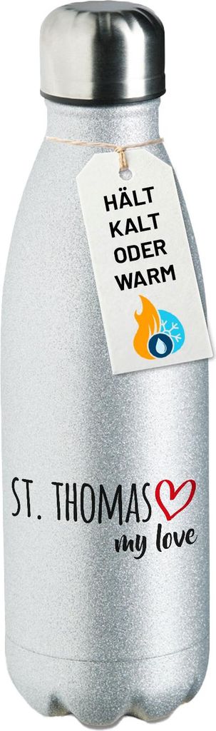 Huuraa Trinkflasche St. Thomas my love 500ml Silver Edelstahl Wasserflasche Trinkflasche Geschenkidee