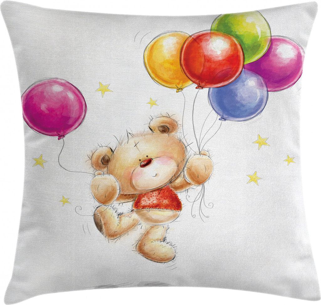ABAKUHAUS Bunt Kissenbezug, Teddybär mit Baloon, Waschbar mit Reißverschluss Kissenhülle mit Farbfesten Klaren Farben Beidseitiger Druck, 40 x 4...