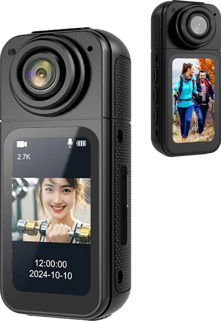 Mini caméra embarquée Wi-Fi rotative 180° haute résolution 2,7K noire