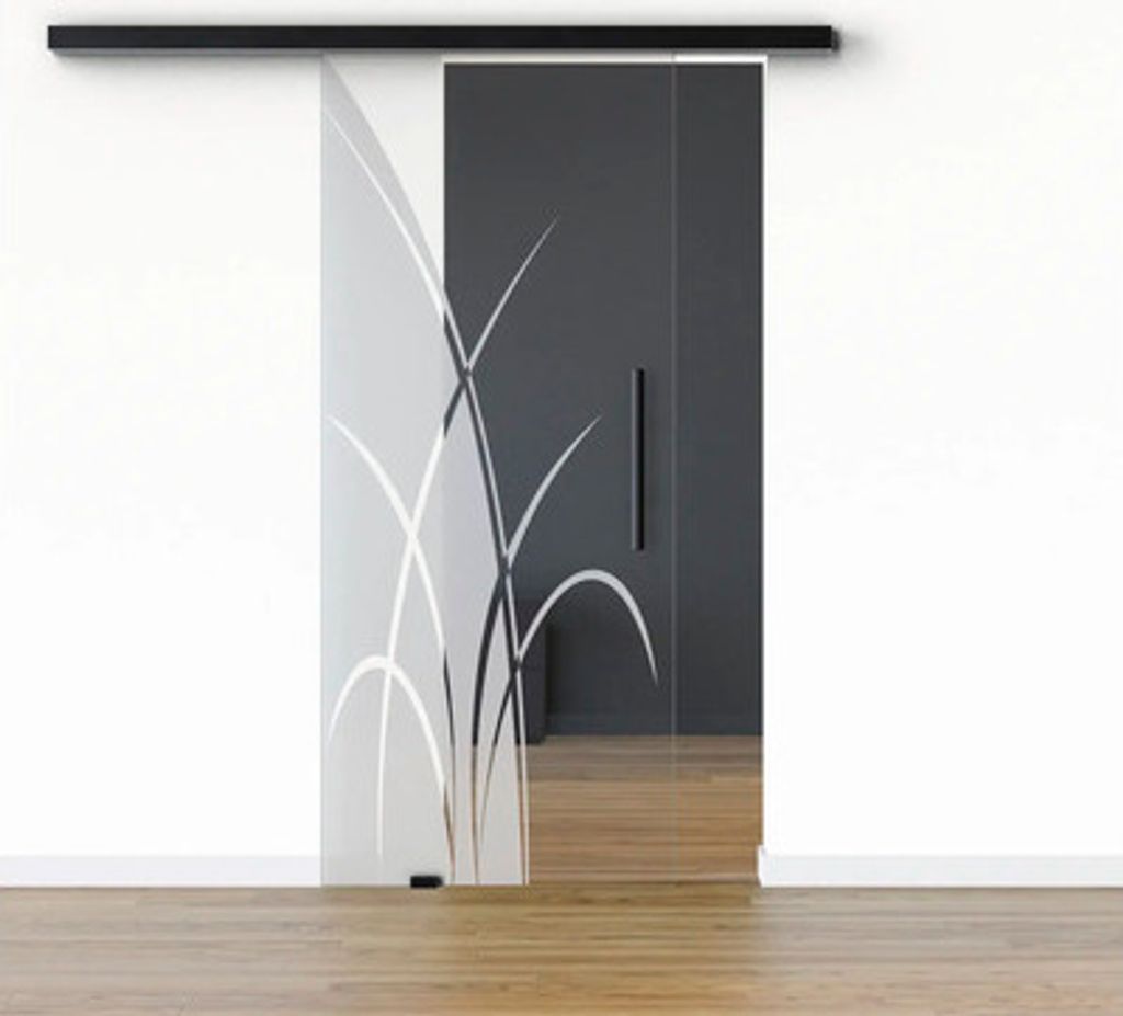 Pertura Glasschiebetür Komplettset Glera Green 01 900x2050 mm Links inkl.Beschlag Selir Aluminium schwarz,Stangengriff