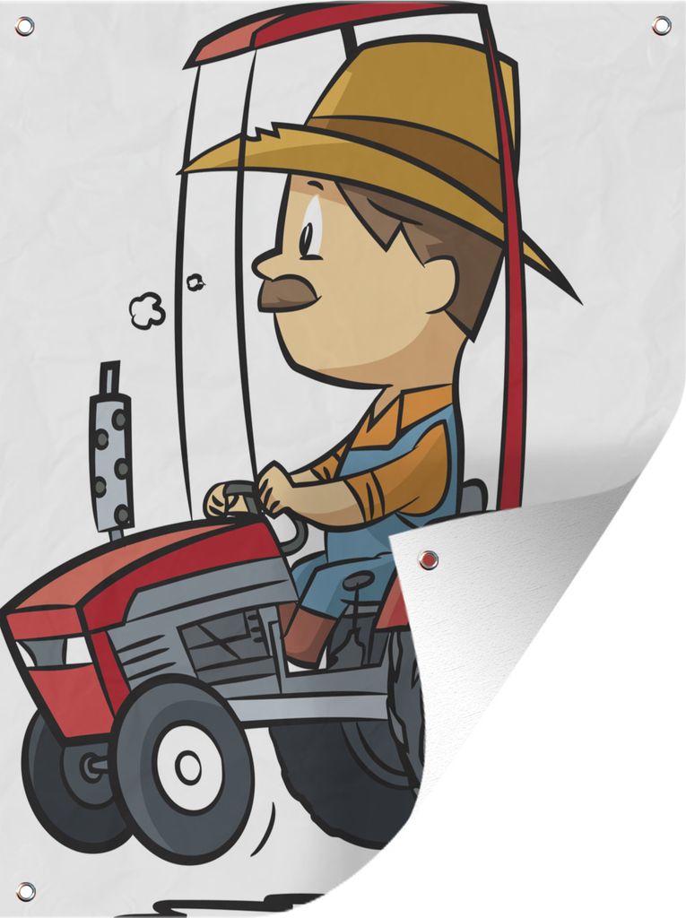 MuchoWow 60x80 cm Outdoor-Poster Gartendeko Sichtschutz Garten Poster für den Garten Traktor - Landwirt - Cartoon
