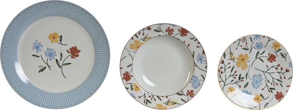 Vajilla DKD Home Decor Azul Blanco Floral Porzellan 27 x 27 x 3 cm 18 Stück