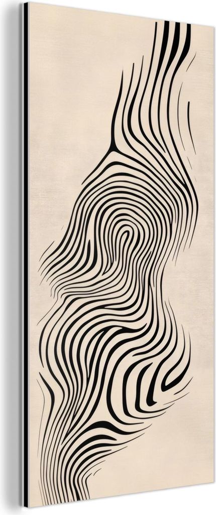 MuchoWow Wanddekoration Metall Metallbild Wandkunst 20x40 cm Linien - Abstrakt - Gewellt - Schwarz MuchoWow Aluminium Gemälde - Aluminium Gemäldes