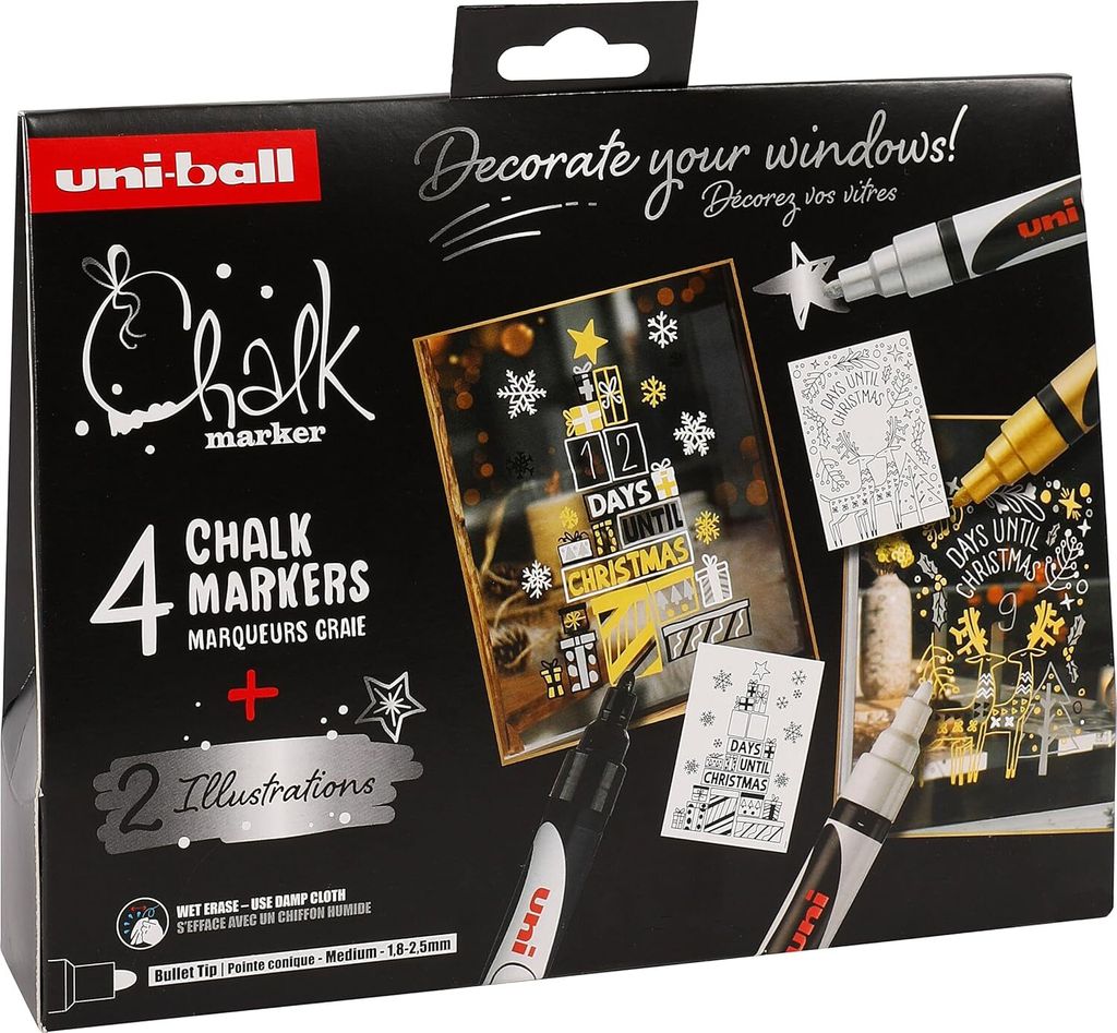uni-ball Kreidemarker Chalk marker 4er Weihnachtsbox SCANDI