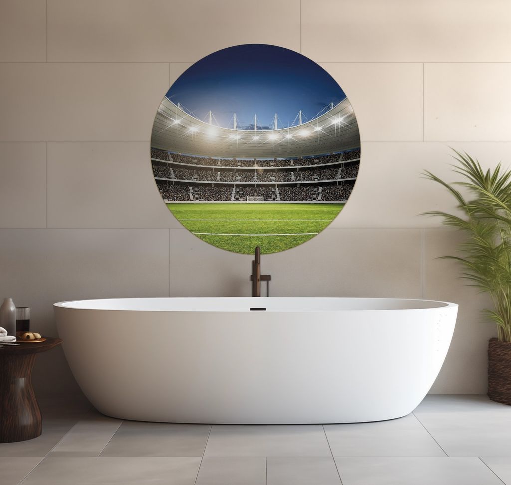 Wallario wasserfestes Poster selbstklebend 90 x 90 cm, Fußballstadion Mittellinie, Badezimmerposter Spritzschutz mit Hochglanzoberfläche in Glaso...