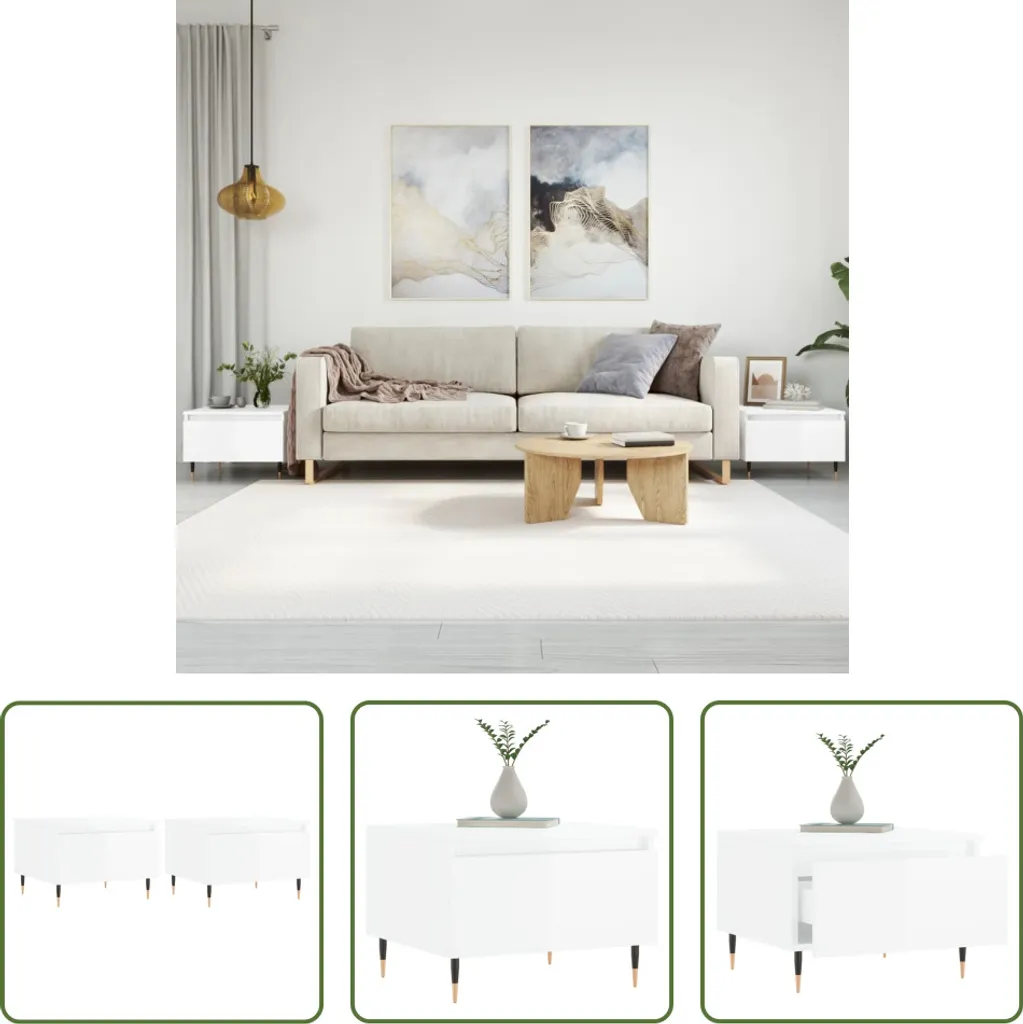 Tavolini 2 Pezzi 50x46x35 cm Bianco Lucido - Arredo Casa The Living Store