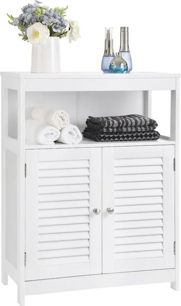 Armoire de toilette vitrée en bois blanc - Petit Meuble de Rangement 80cm