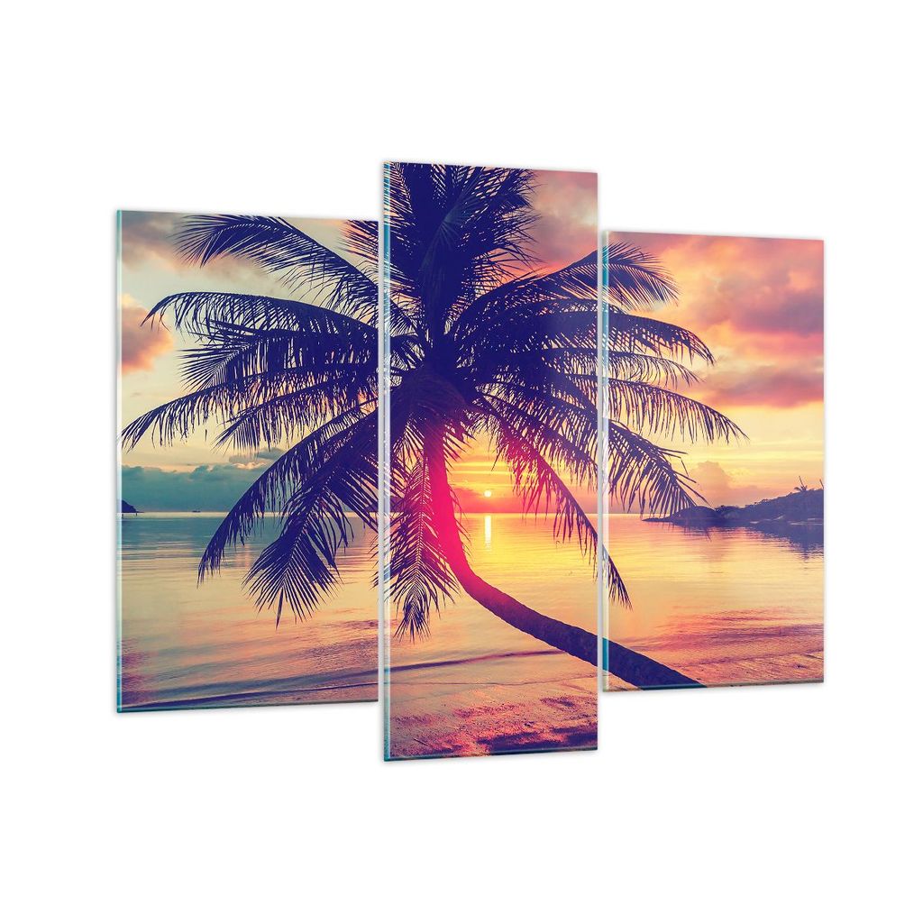Bilder auf glas - Meer Strand Palme - 130x100cm - Glasbilder - Wandbilder - Kunstdruck - zum Aufhängen bereit - Wanddekoration aus Glas - Glas Bil...