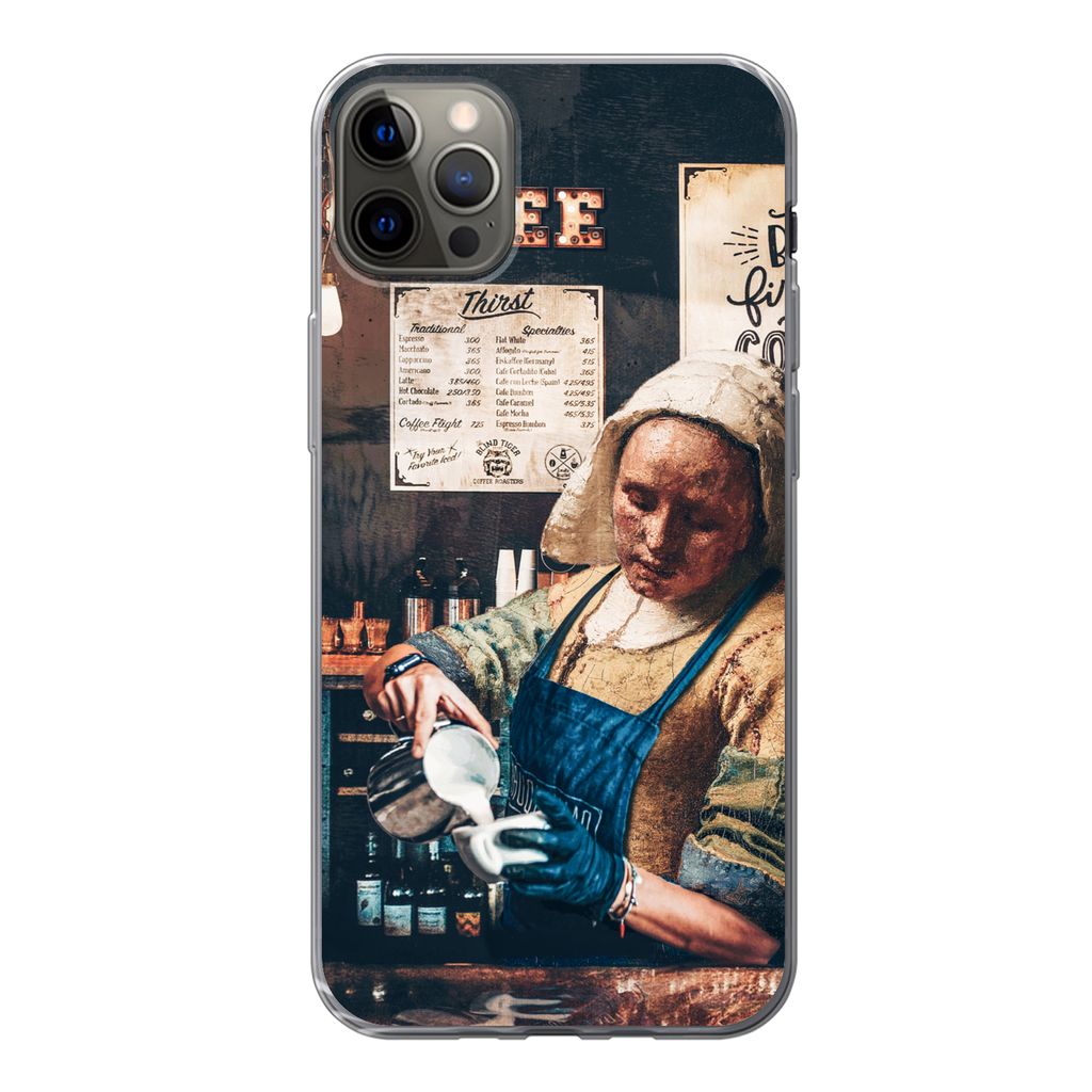 MuchoWow Handyhülle Schutzhülle Hülle für iPhone 12 Pro Max Milchmädchen - Barista - Kaffee - Cappuccino Silikon Softcase Handy Hülle - Har...