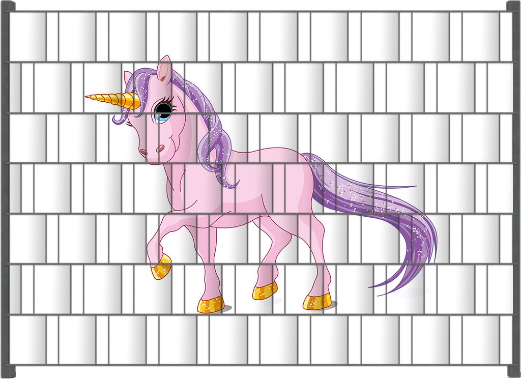 Wallario Zaunsichtschutz mit Motiv Einhorn in rosa mit Schweif in lila für Ein- und Doppelstabmatten Zäune in der Größe 200 x 140 cm