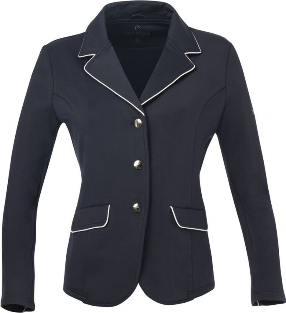 EQUITHÈME Soft Classic Turnierjacke, Turnierbekleidung in schwarz und blau, Farbe:schwarz, graue Paspelierung, Größe:Damengröße 40