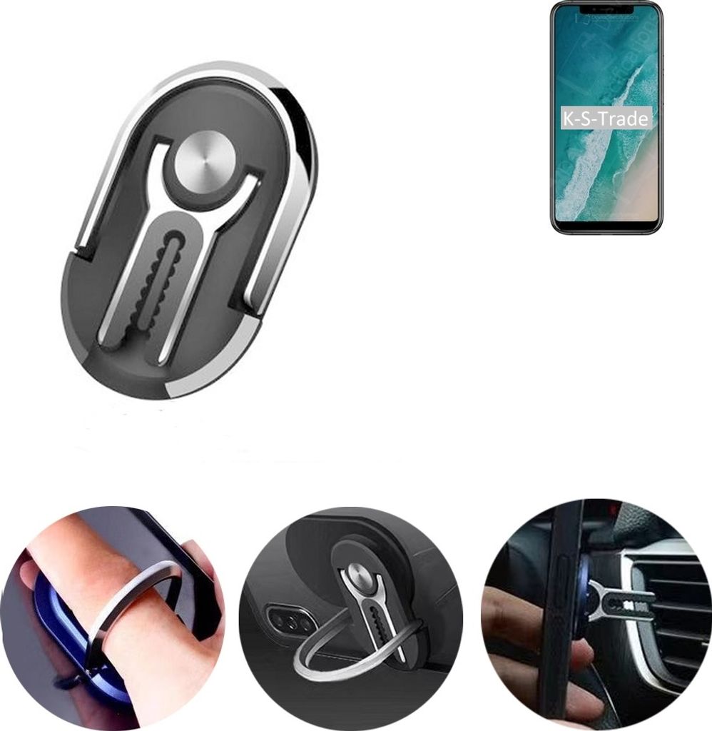 K-S-Trade 3in1 Smartphone-Ring Handy-Ring kompatibel mit Ulefone X Fingerhalterung Handyring Tischständer Lüftungsgitter-Halterung Tisch Ständer
