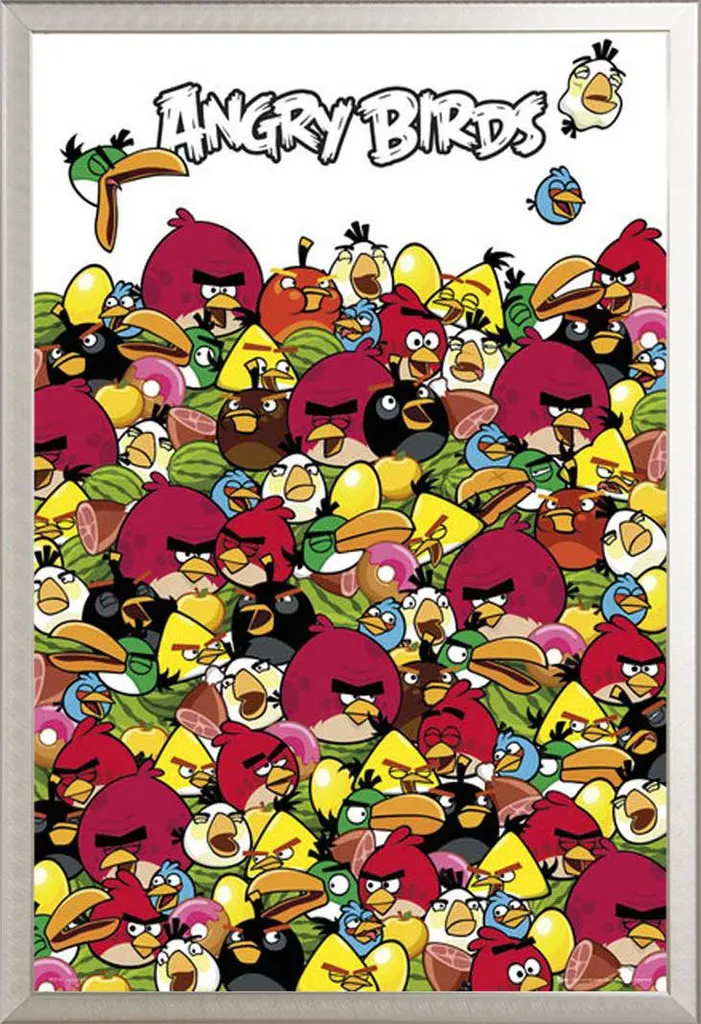 Poster Angry Birds Pile Up avec Cadre Maxi Aluminium Argenté Shinsuke