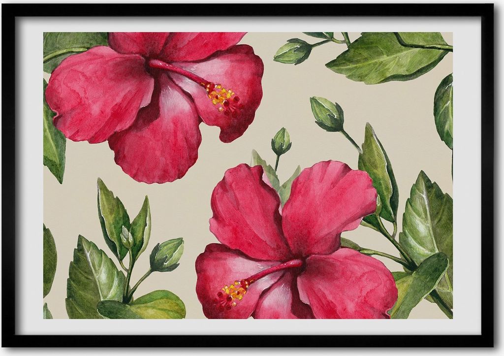 Bild - Bilder - Bilderrahmen - 70 cm x 50 cm - MDF-Rahmen, Wandkunst Hibiscus rosa