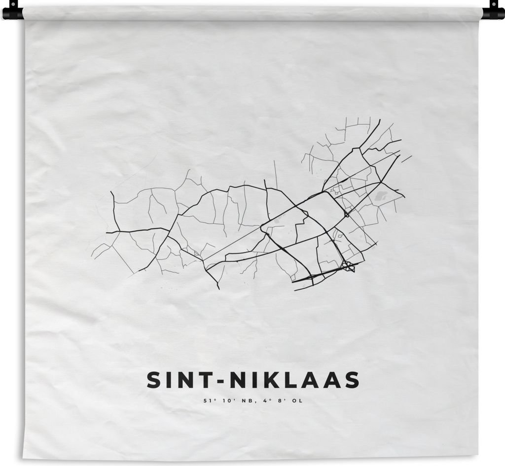 MuchoWow Wandteppich Wandbehang Stadtplan - Schwarz und weiß - Karte - Sint Niklaas - Belgien - Karte 150x150 cm Tapisserie Dekoration Wandtuch ...