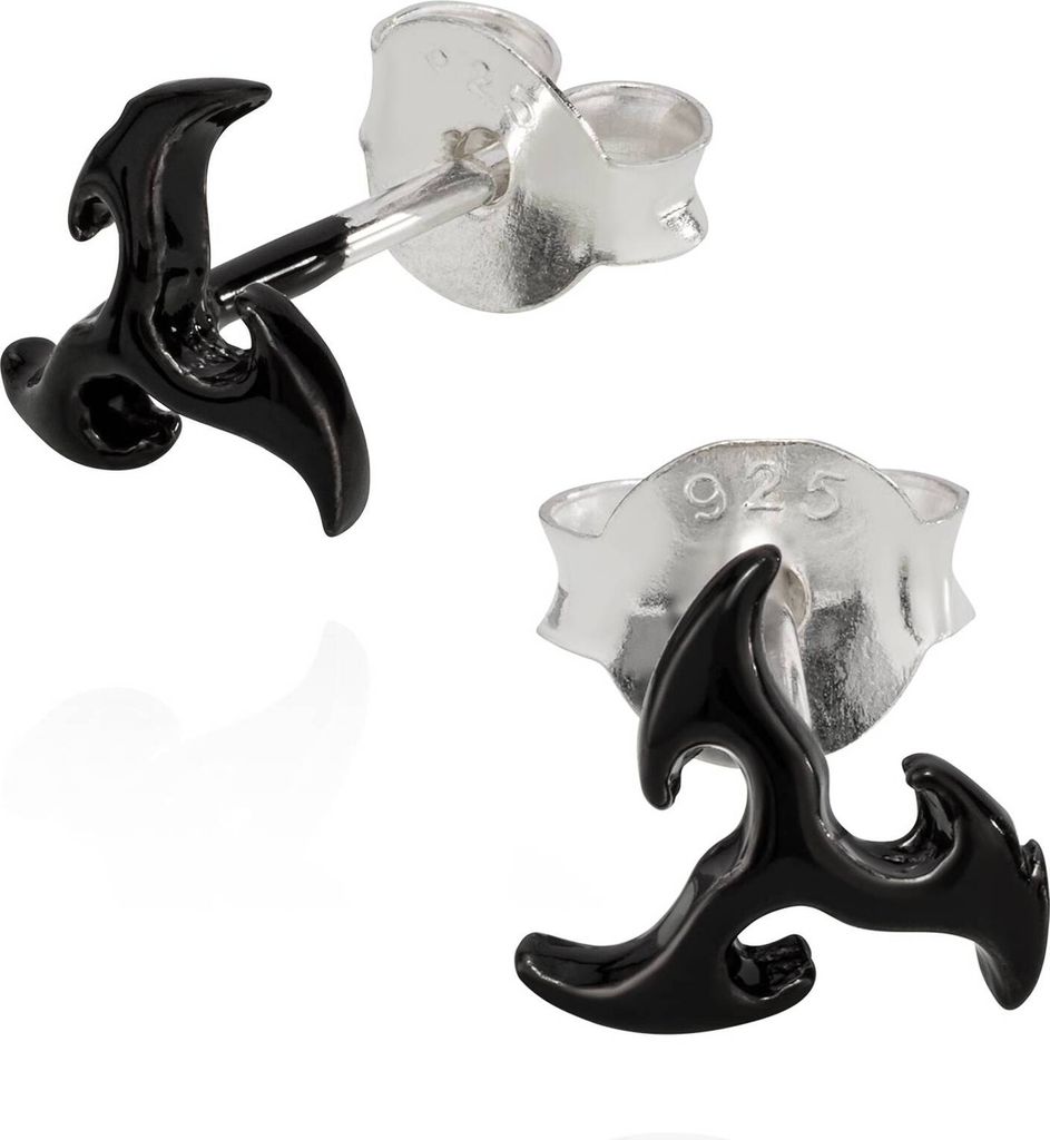 Paar 925 Sterling Silber Keltische Celtic Gothic Ohrstecker Triskel Schwarz 7197