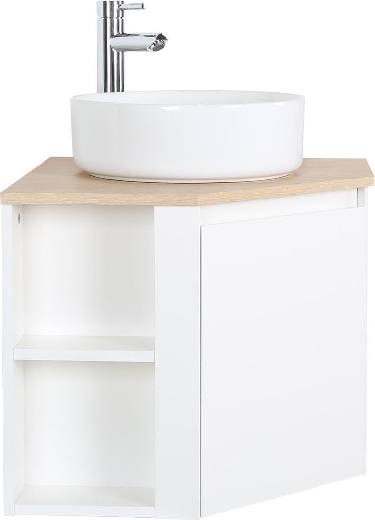 Eckwaschtisch-Set + weißes Waschbecken + SORRENTO-Armatur Produktbild 