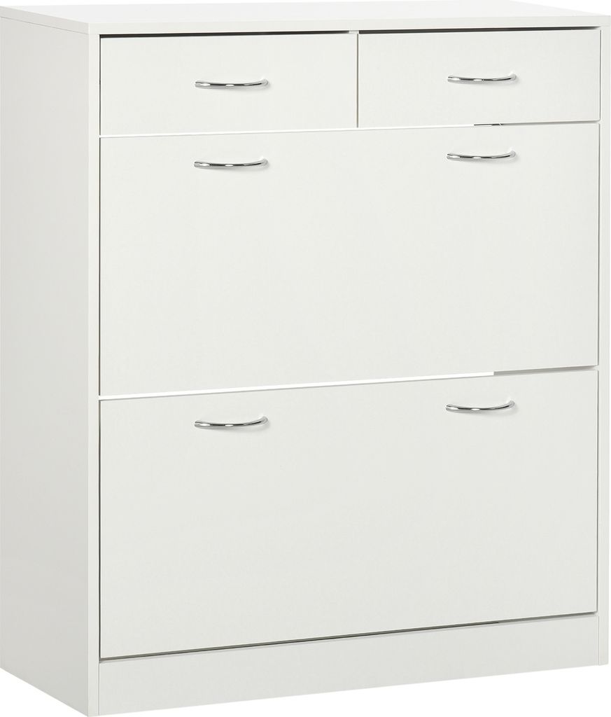 HOMCOM Schuhschrank, schmales Schuhregal, Möbelstück mit 2 klappbaren Schubladen und 2 herausnehmbaren Schubladen für 12 Paar Schuhe, für Wohnz...