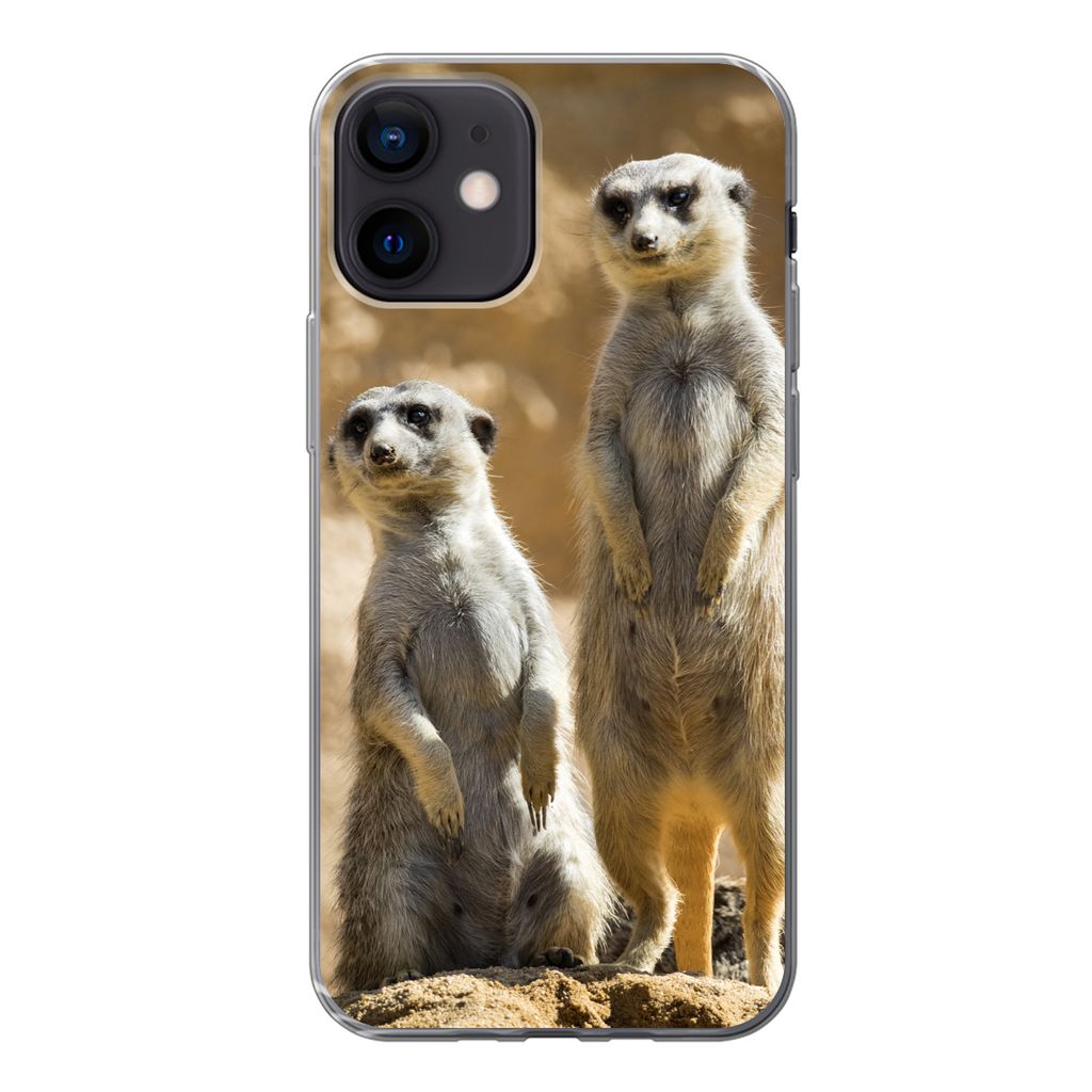 MuchoWow Handyhülle Schutzhülle Hülle für iPhone 12 Felsen - Erdmännchen - Tiere Silikon Softcase Handy Hülle - Schutzhülle