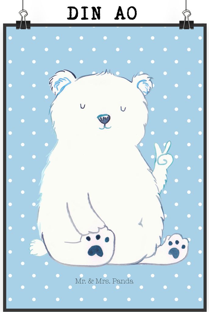 Mr. & Mrs. Panda Bild Eisbär Faul DIN A0 - Blau Pastell - Geschenk, Posterdruck, Bär, Plakat, Designposter, wanddeko, Entspannen, Büro, Teddy, A...