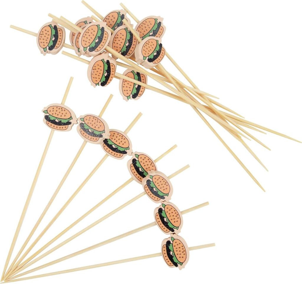100 Stück Burger Cocktailspieße, Hölzerne Cocktail Zahnstocher, Hamburger Partyspieße Sticks für Burger Laden Hochzeit Geburtstag Weihnachten ...