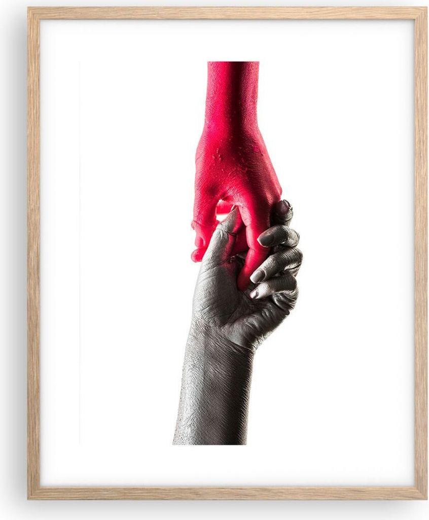 Gerahmtes Poster - Rahmen in heller Eiche - Hilfe Hände Symbol - 40x50 cm - Wand Bild - Wanddeko - Wandbilder - Kunstposter - Wandposter - Bilderr...