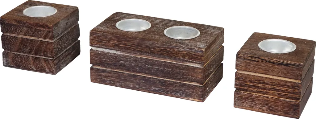 Support bougies Leuca look shabby brun vintage, lot de 2 pièces design