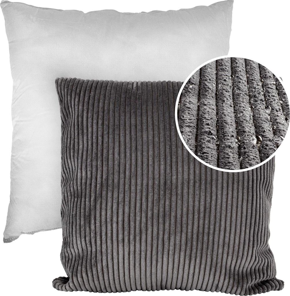 Dekokissen Kissenhülle mit Reißverschluss Sofakissen 40x40cm mit Füllung Einfarbig Cordsamt Anthrazit
