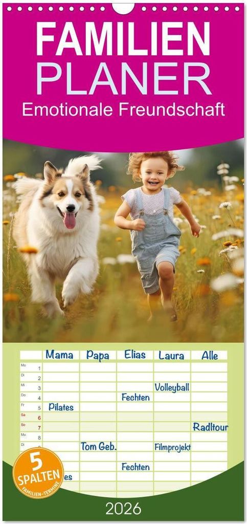 Familienplaner 2026 - Emotionale Freundschaft mit 5 Spalten (Wandkalender, 21 x 45 cm) CALVENDO