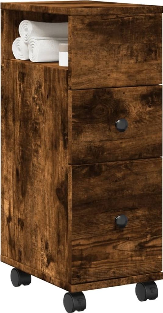 Maison Exclusive - Badschrank Schmal mit Rollen Räuchereiche Holzwerkstoff