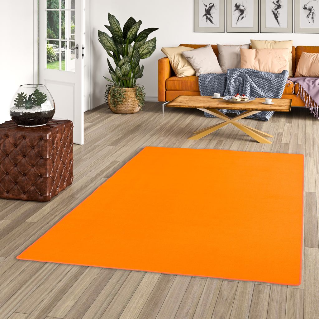 Basic Velours Teppich Carla Orange, Größe:100x100 cm