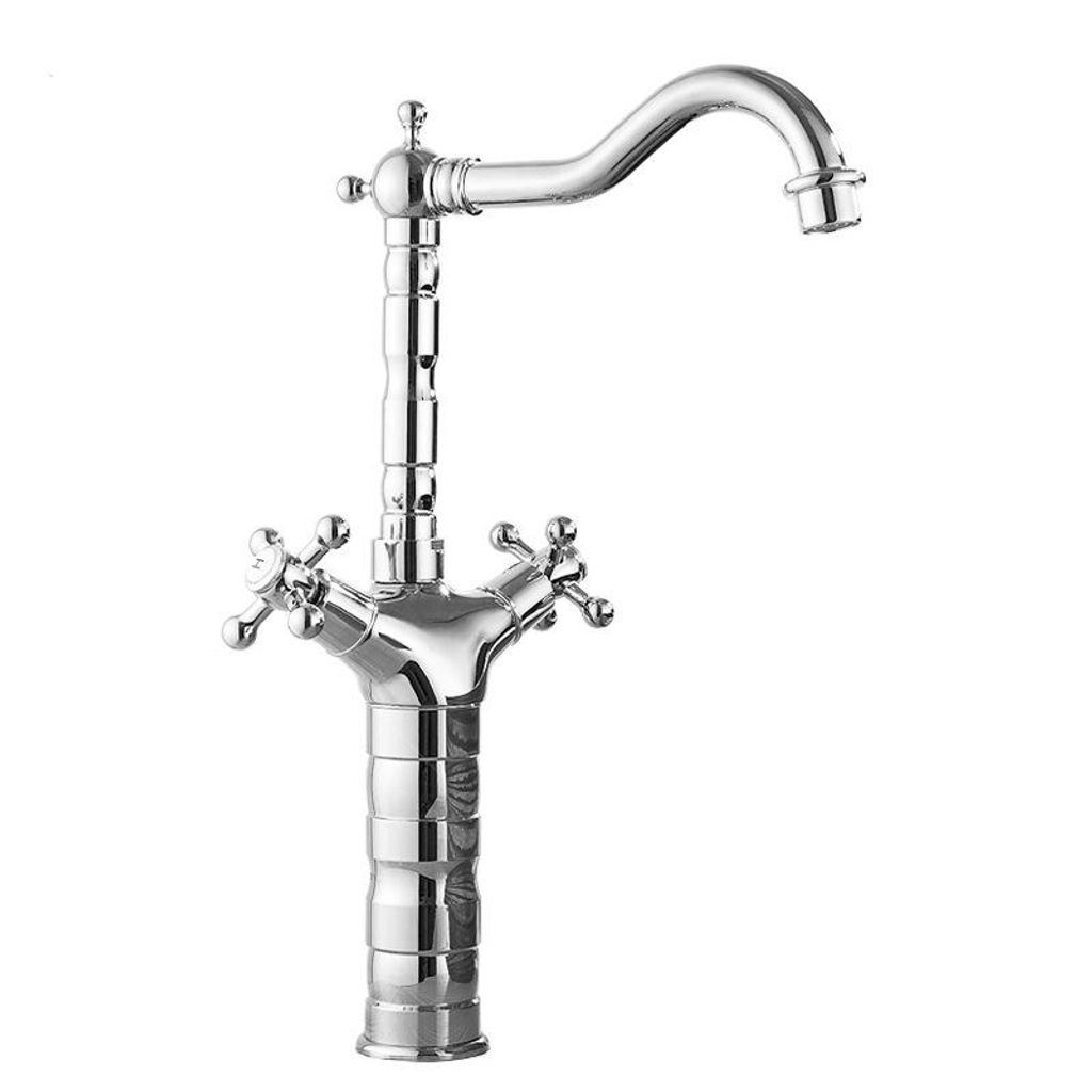 Antike Messingarmatur, Zweigriff-Mischbatterie, Keramikkartusche tropffrei, gebürstetes Retro-Design, langlebiger Messingkörper, Silber Hoch