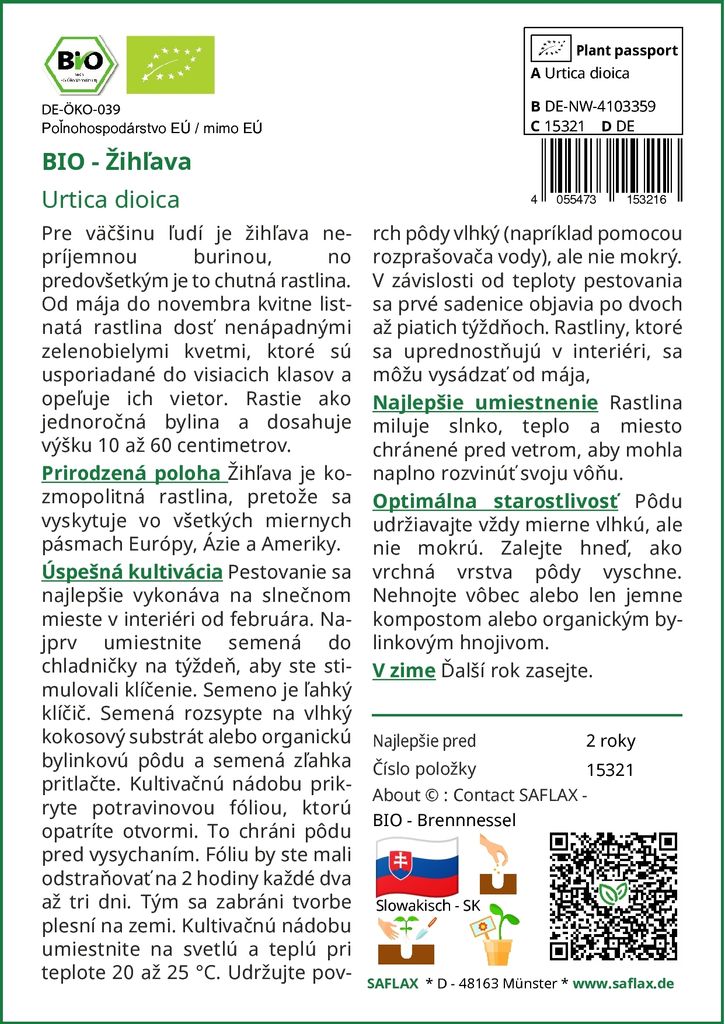 SAFLAX -- Žihľava - Urtica dioica - 2000 Semená Obrázok produktu 3