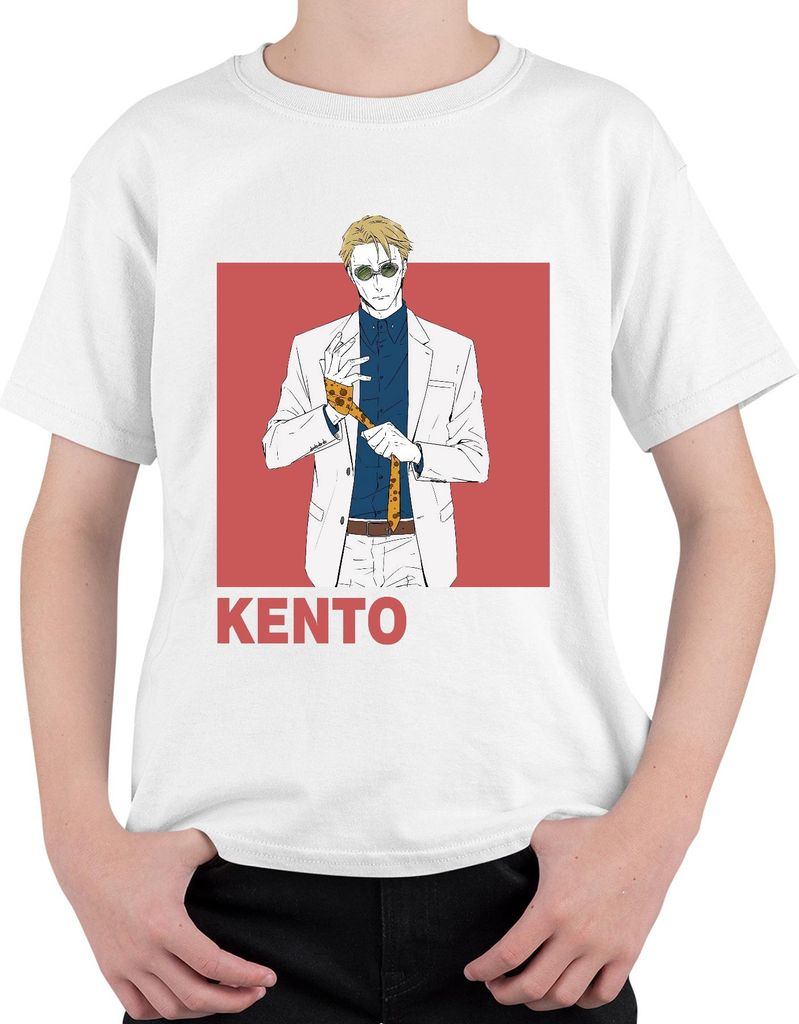 Kento Anime Gentleman Anzug Sonnenbrille Krawatte Geschenk Retro Uni Kinder T-Shirt, Weiß, 140