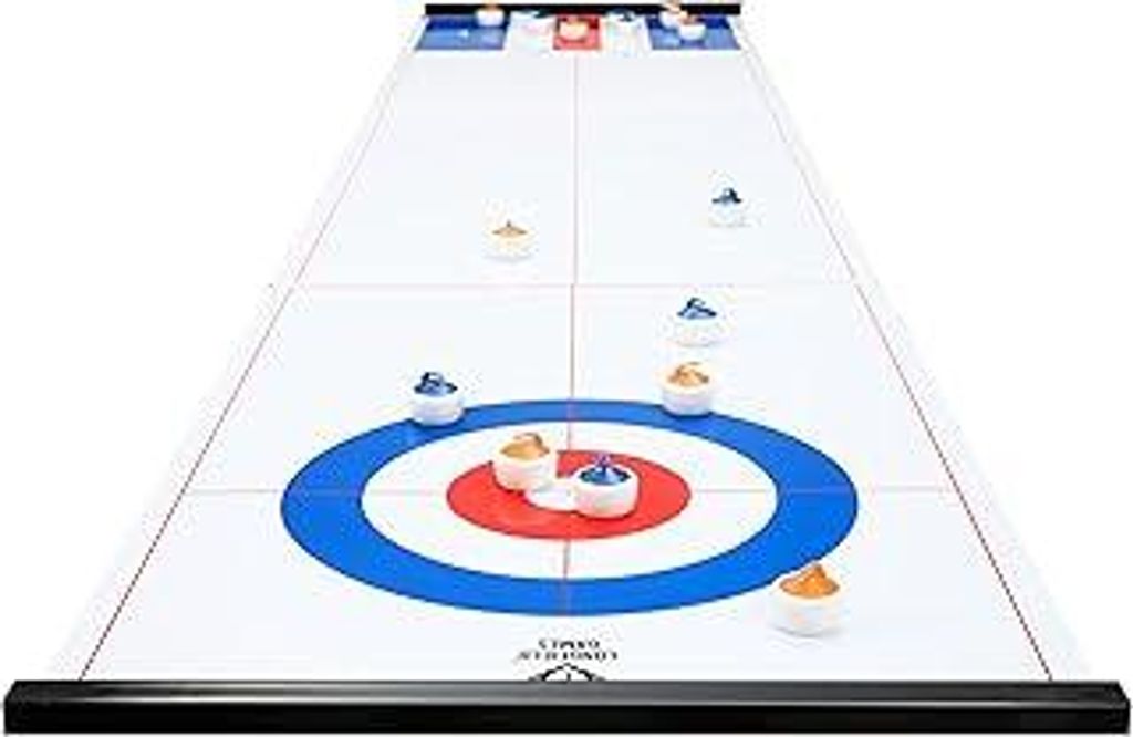 Engelhart - 2 in 1 Curling and Shuffleboard Table-Top Game - 180cm, Compact Curling Spiel und Reversible Paletten - 340500