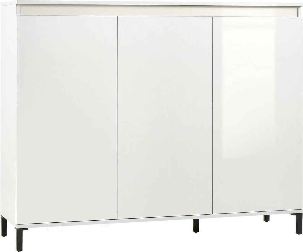 Dmora Highboard Mogadischu 138x40x110 cm Weiß 4 Böden 3 Türen