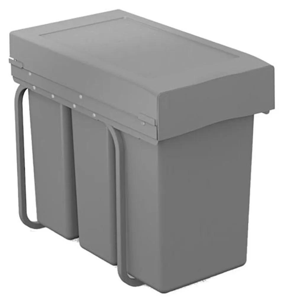 Solution Tri Sélectif Victory 30L : Poubelle Compacte 3 Bacs Grise