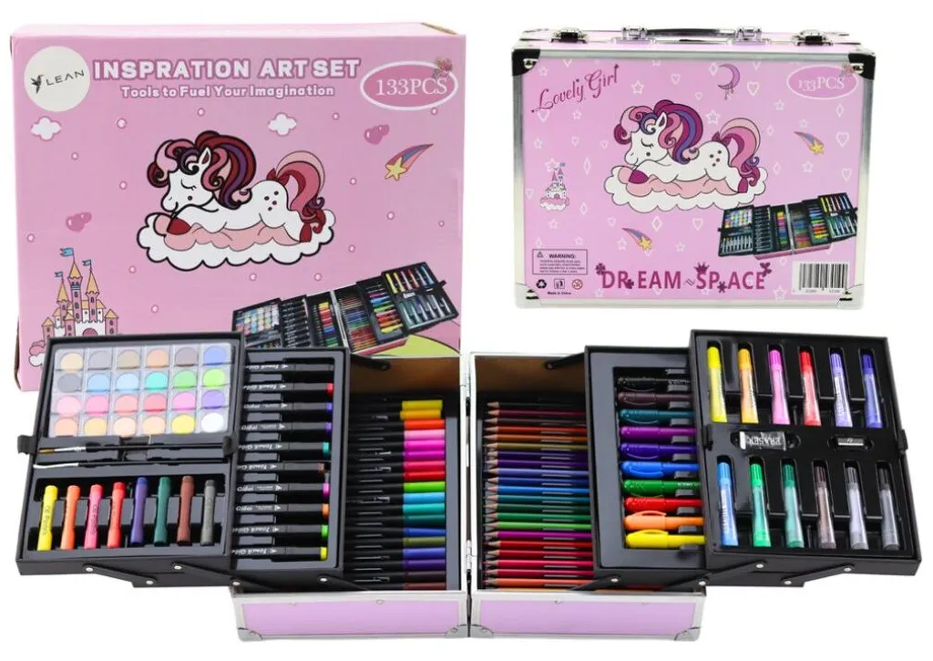Mallette de dessin pour enfant 133 pièces avec motif Licorne