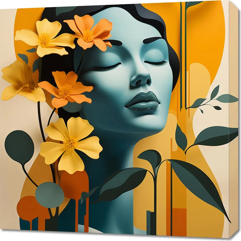Décoration Murale Méditation florale : Tableau Carré 70x70 cm en Toile