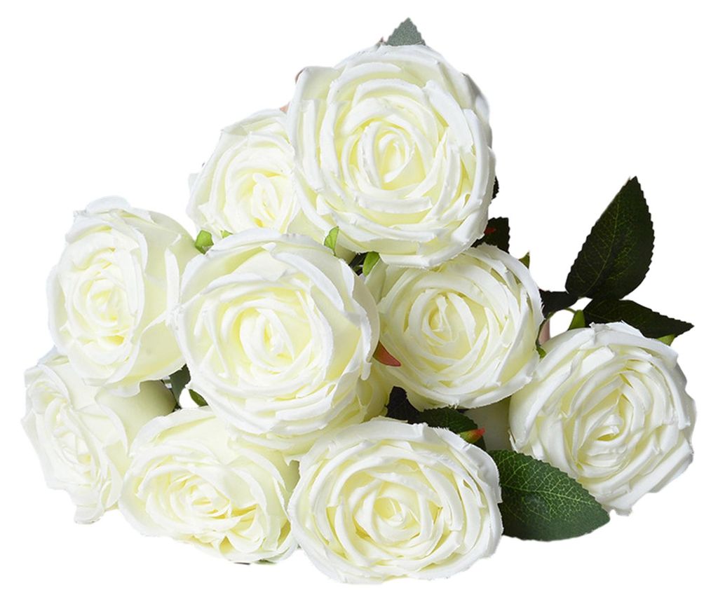 10 künstliche Rosenköpfe, realistischer Rosenstrauß aus Kunstseide mit langen Stielen und Blättern für Zuhause, Küche, Büro, Hochzeit und Pa...