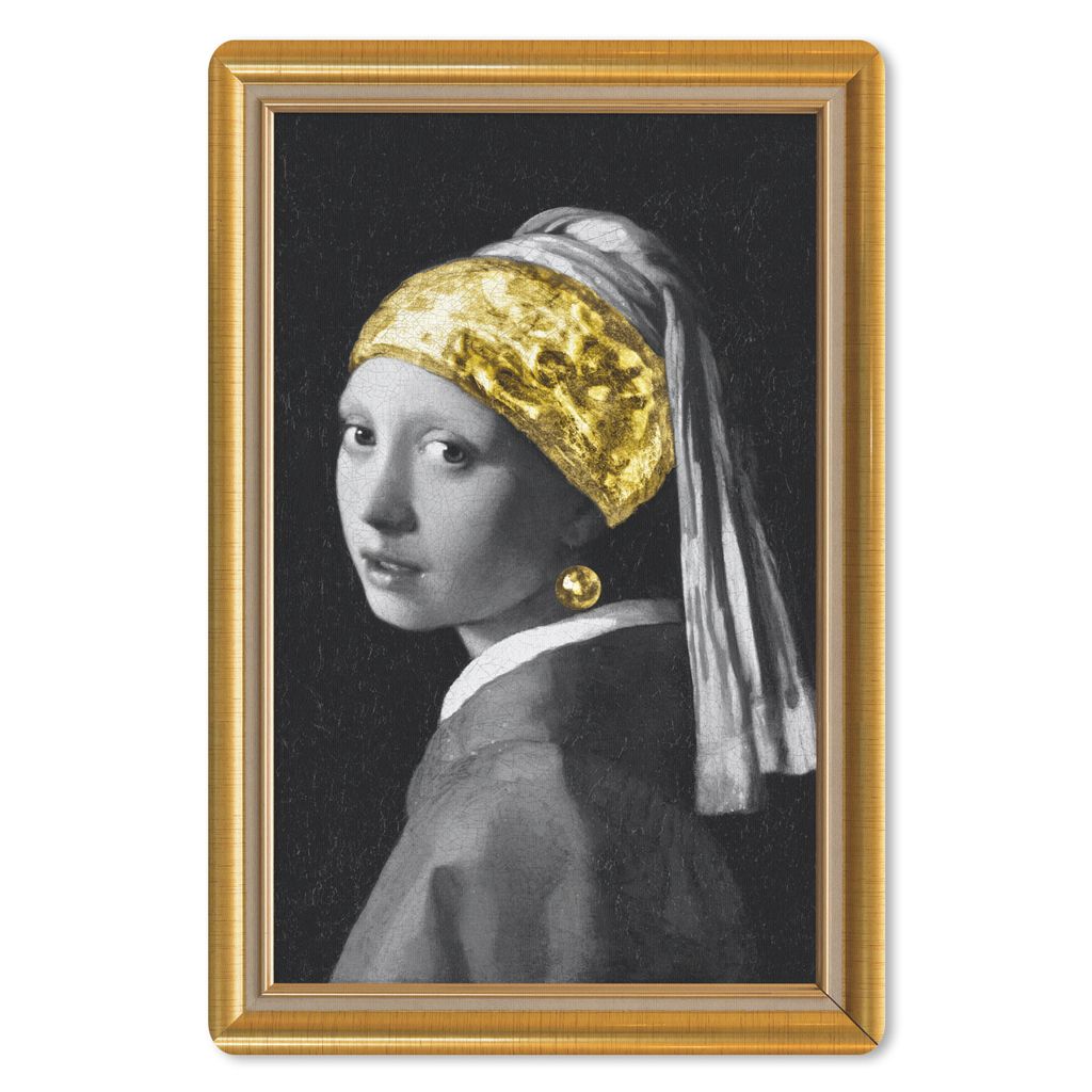 MuchoWow Mauspad Mousepad Mädchen mit Perlenohrring - Vermeer - Gold - Rahmen 40x60 cm - Mousepads - Maus Mat - Pad - Mausunterlage - Schreibtis...