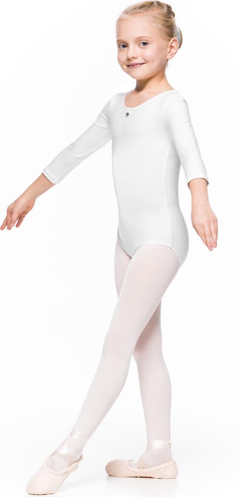 KLARA - weißer Ballettbody zum Tanzen, Kinder, Klara Ballettbody zum Tanzen, Gymnastik, Rhythmik, weiß 110/116