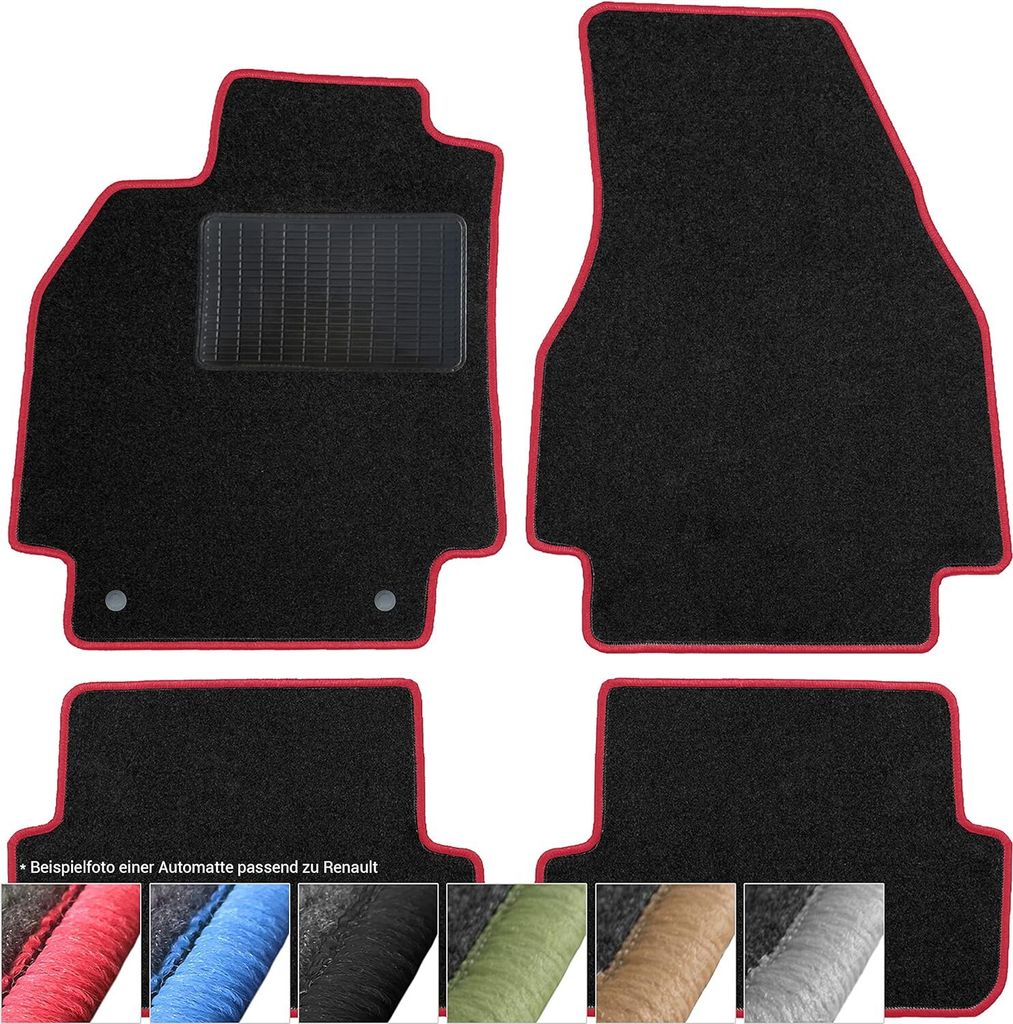 moto-MOLTICO Fußmatten Auto Velours Autoteppiche Schwarz Automatten Set 4-teilig passend für Renault Latitude 2010-2015 (Rote - Ziernähte)