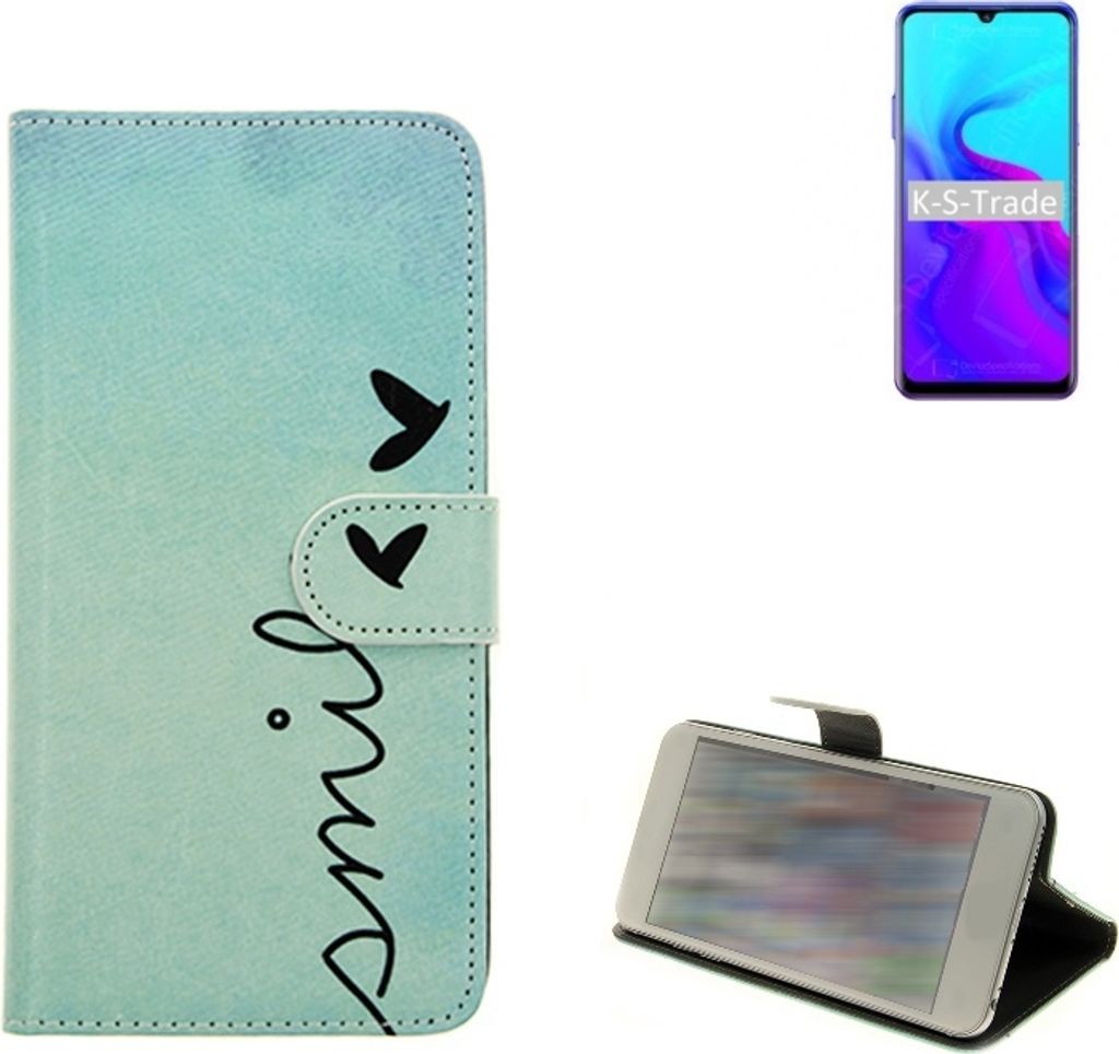 K-S-Trade Schutz Hülle Handy Hülle kompatibel mit Blackview A80 Hülle Handyhülle cover bookstyle Etui Handyhülle ''smile'' türkis Standfunktion
