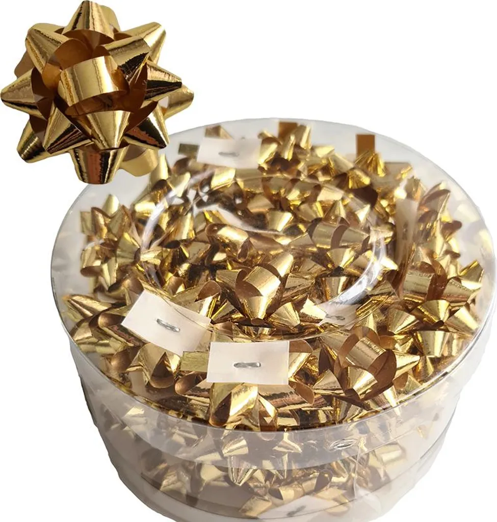 Rosettes adhésives 3 cm dorées pour cadeaux, lot de 50 nœuds brillants