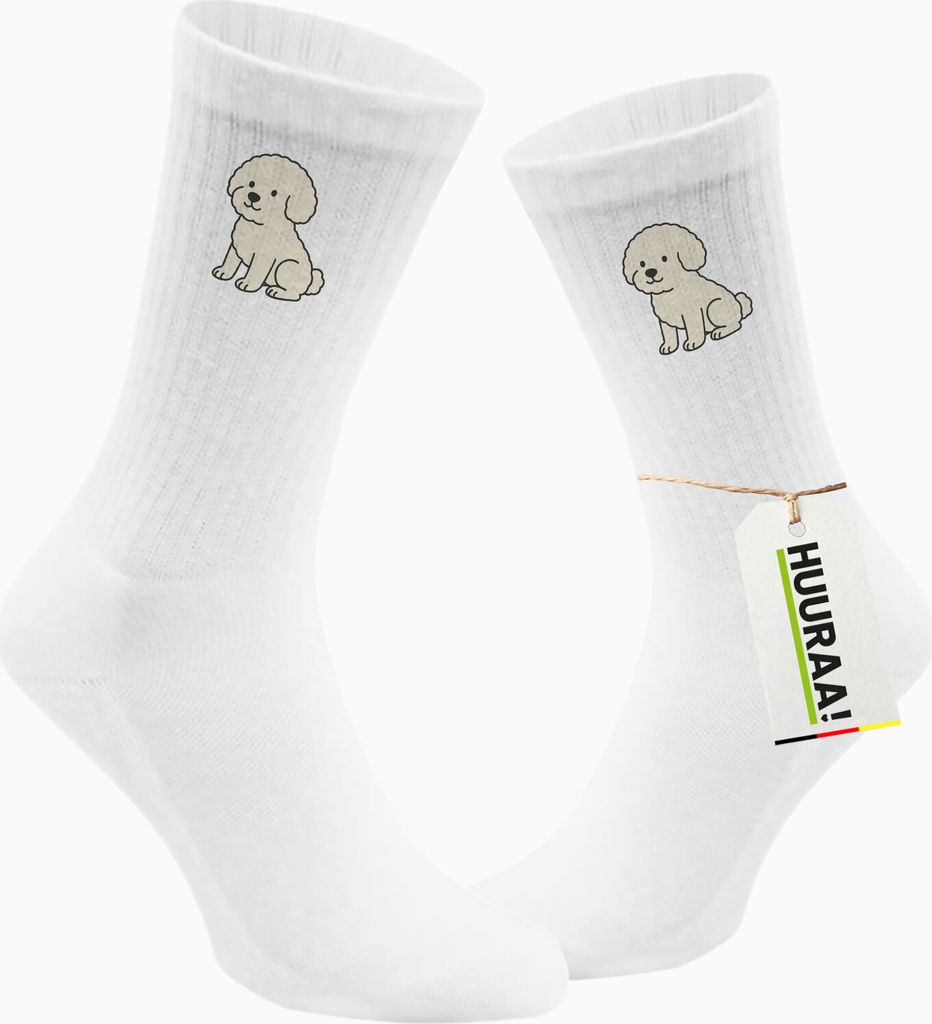 Huuraa Unisex Socken Bichon Frisé Comic Bichie 42/46 White Baumwolle Tennissocken Geschenkidee